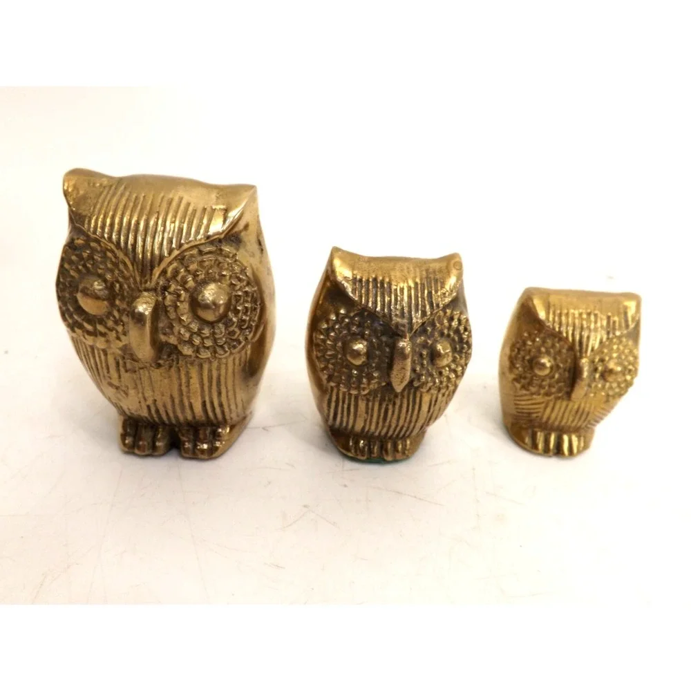 Brass 🦉Owl Family of 3 Vintage decor figurines = over 1 pound total weight